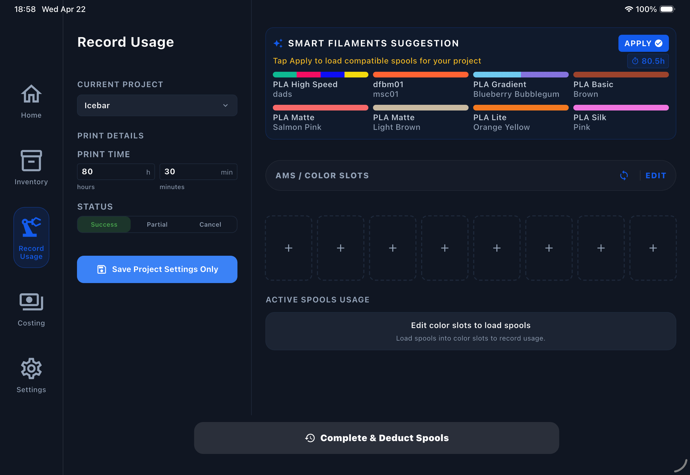 Start with a suggestion.. The recommendation panel gives you material options to review before filling your color slots.